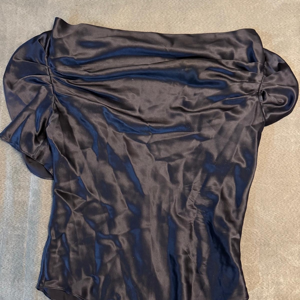 Adam Lippes Navy silk Ruched Top